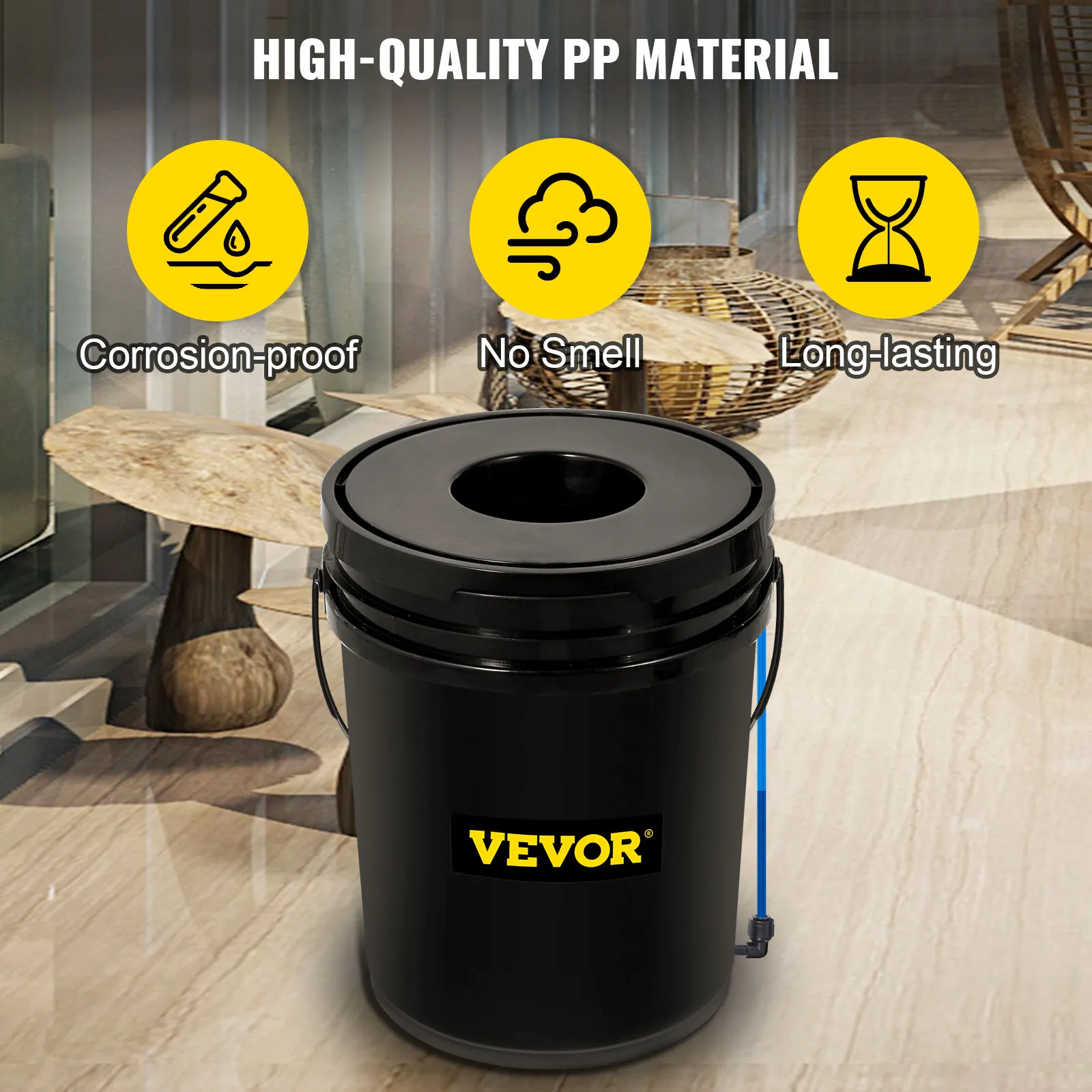 Cubo negro del sistema hidropónico VEVOR con características a prueba de corrosión, sin olor y de larga duración