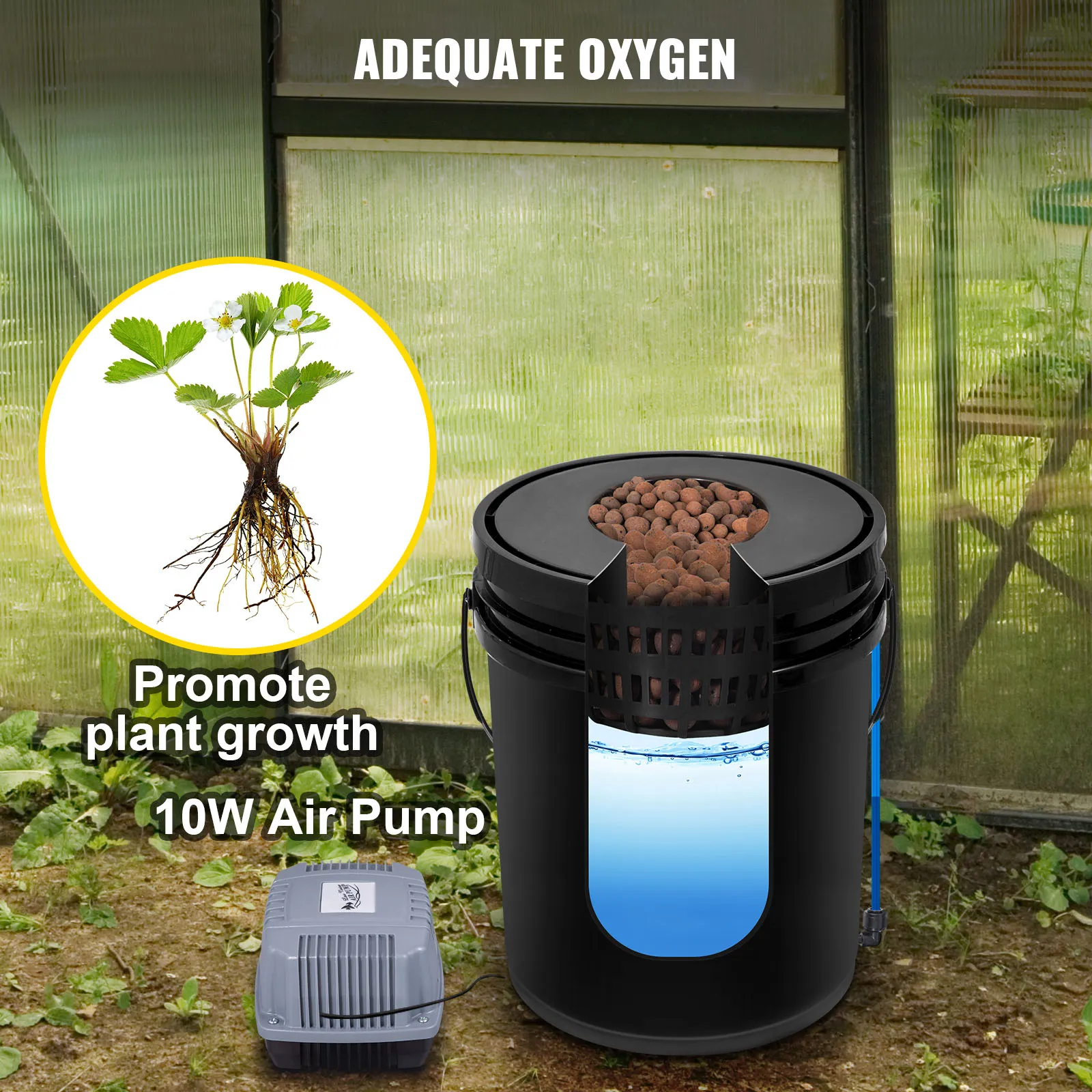 Sistema hidropónico VEVOR con bomba de aire de 10 W en invernadero que promueve el crecimiento de las plantas