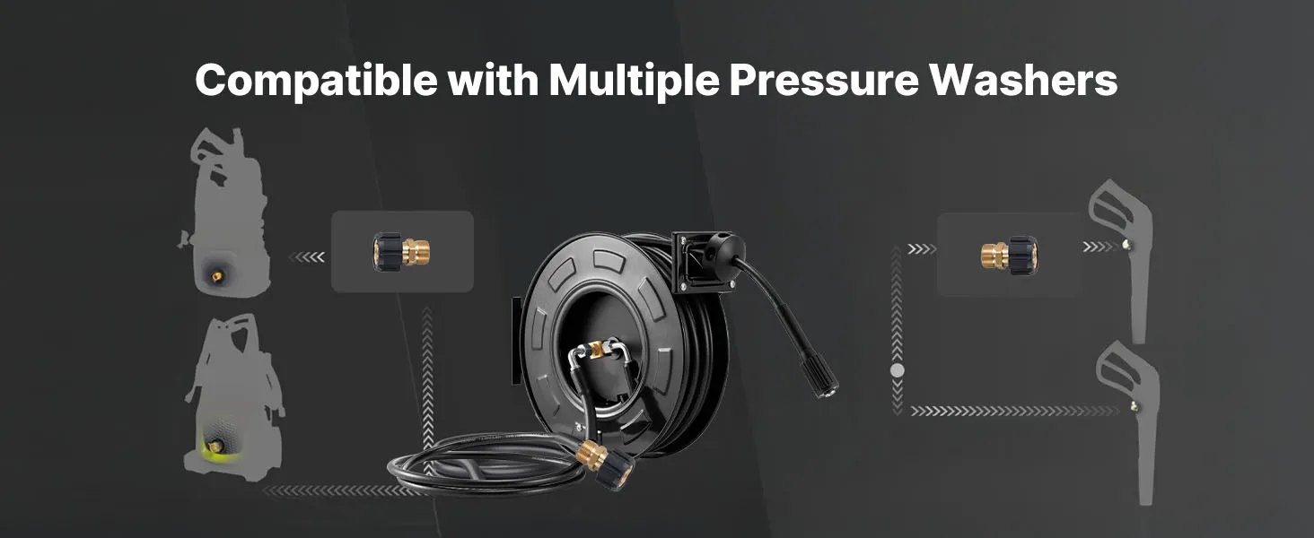 VEVOR Pressure Washer Hose Reel 60ft x 1/4in Retractable 4000PSI Auto-Rewinding