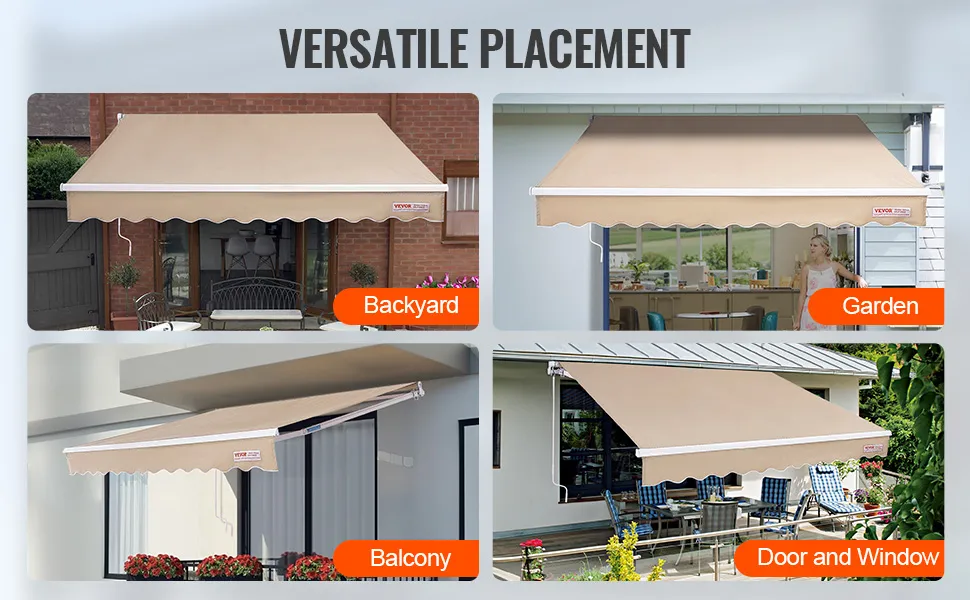 8'x7' Patio Awning Retractable Fully Assembled Manual Commercial Grade Ployester Window Door Sunshade Shelter Deck Canopy Balcony 8 X7 Beige P 53113849