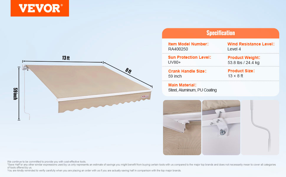 Manivelle Manuelle Robuste Pour Store Et Auvent - Compatible La Plupart Des Systèmes, Outil De Réglage Extérieur - 12