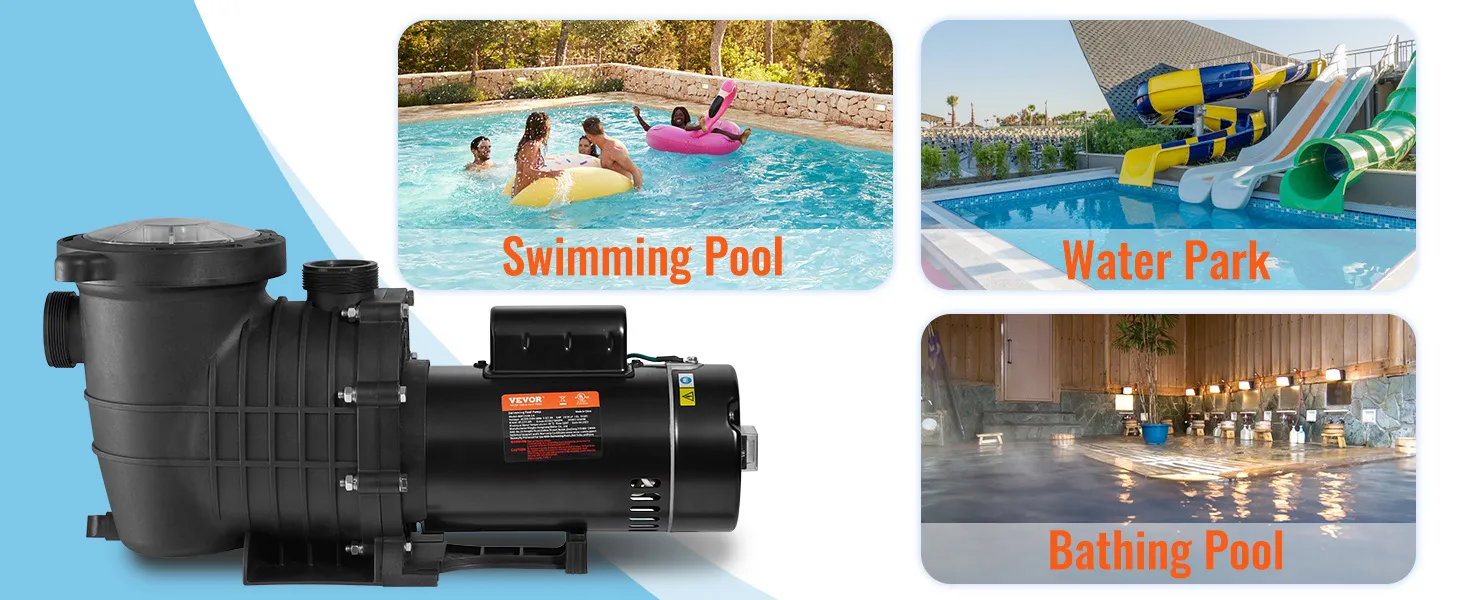 Bomba de piscina VEVOR para piscinas, parques acuáticos y piscinas de baño.