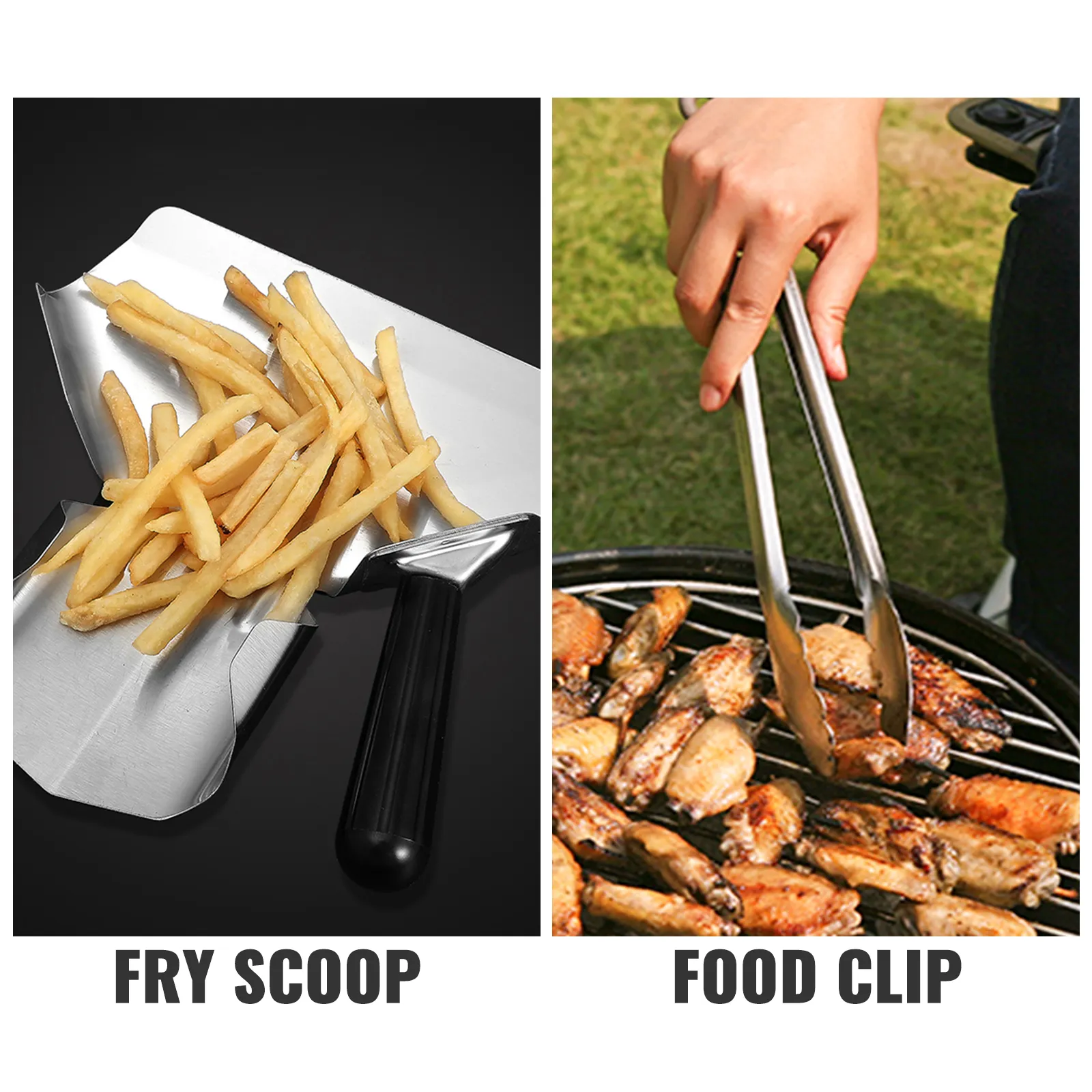 Pala para freír con patatas fritas y pinzas para asar alitas de pollo al aire libre. Calentador de patatas fritas VEVOR.