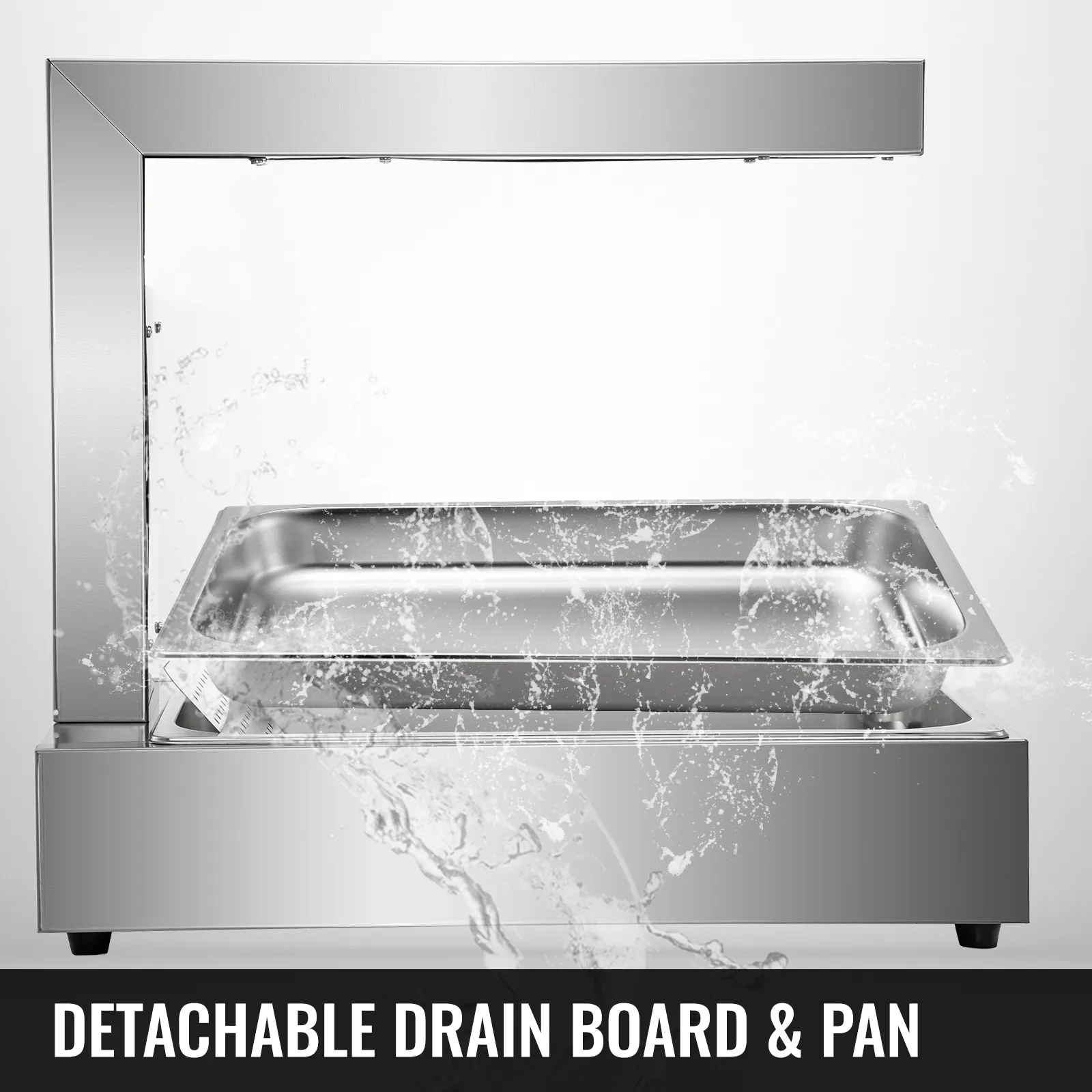 Calentador de alimentos para papas fritas VEVOR con tabla de drenaje desmontable y bandeja rociada con agua.