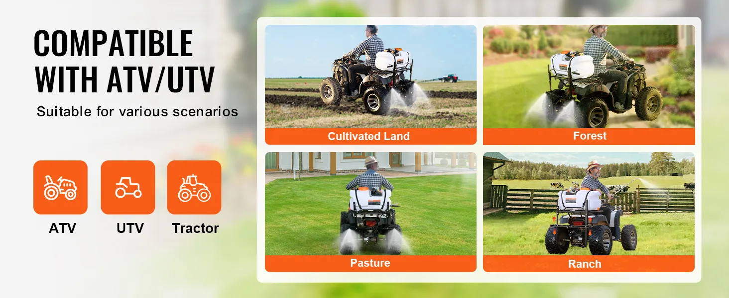 VEVOR ATV-Punktsprüher, kompatibel mit ATV/UTV, ideal für Ackerland, Wald, Weide und Ranch.