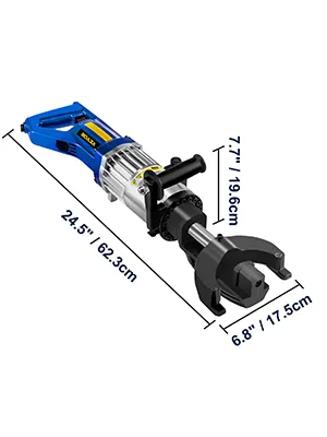 Dobladora de varillas de refuerzo eléctrica VEVOR con dimensiones: 24,5" x 7,7" x 6,8".