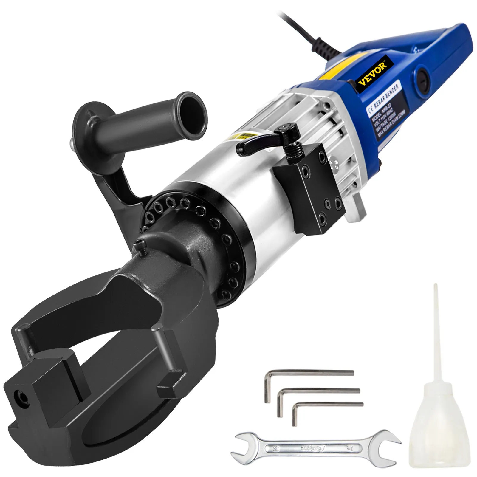 Dobladora de varillas eléctrica VEVOR con mango, llave, llaves hexagonales y botella de aceite incluidas.