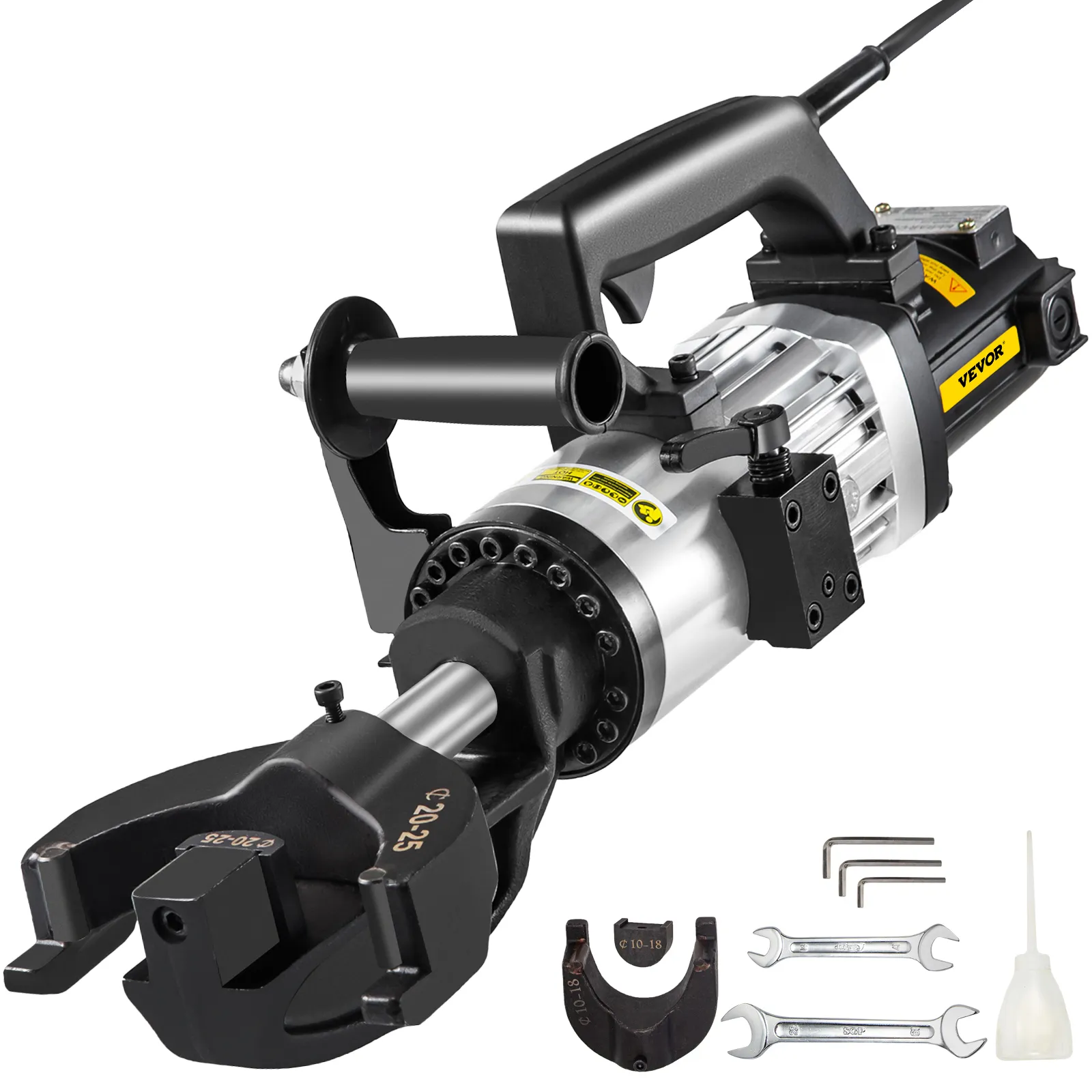 VEVOR electric rebar bender with additional tools and accessories for construction work.