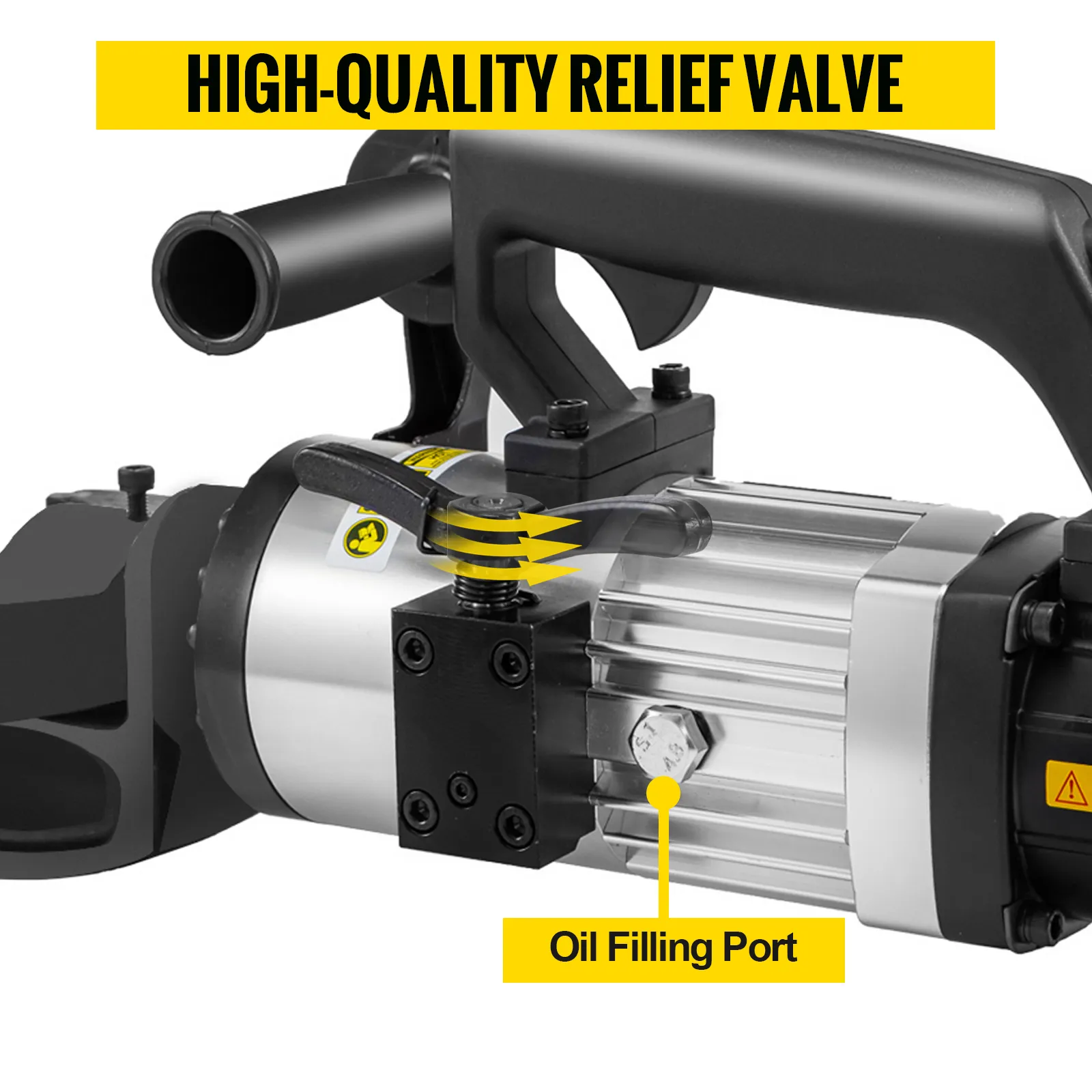 VEVOR electric rebar bender with high-quality relief valve and oil filling port.