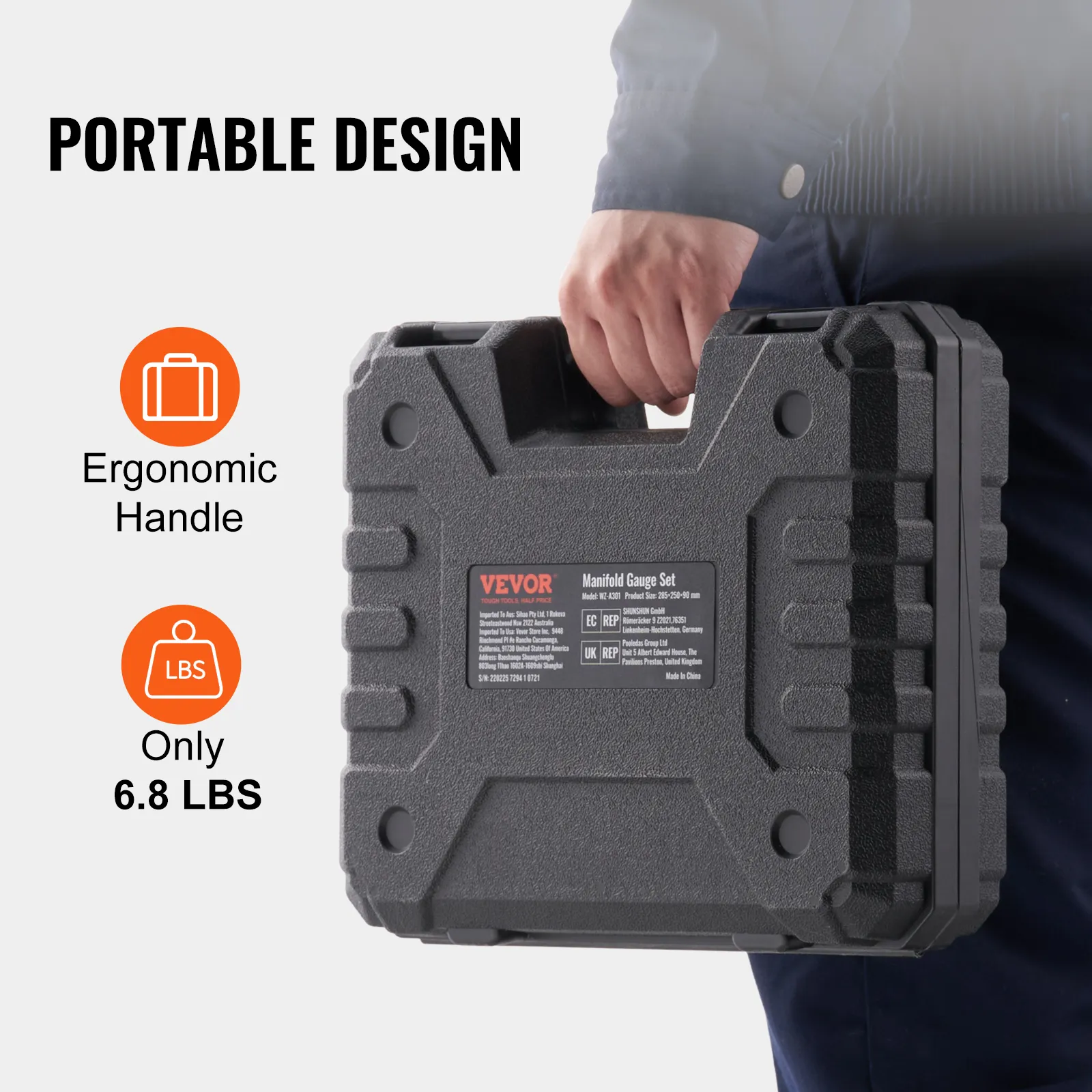 Juego de manómetros de colector de CA VEVOR con mango ergonómico, diseño portátil, liviano (6,8 libras).