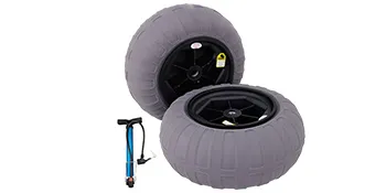 Ruedas para globos de playa VEVOR con bomba de aire manual para un inflado fácil, dos ruedas grises resistentes.
