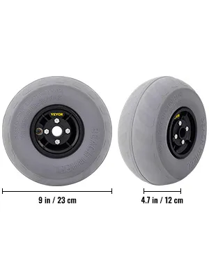 VEVOR beach balloon wheels, 9-inch diameter and 4.7-inch width, black hub, gray tire.