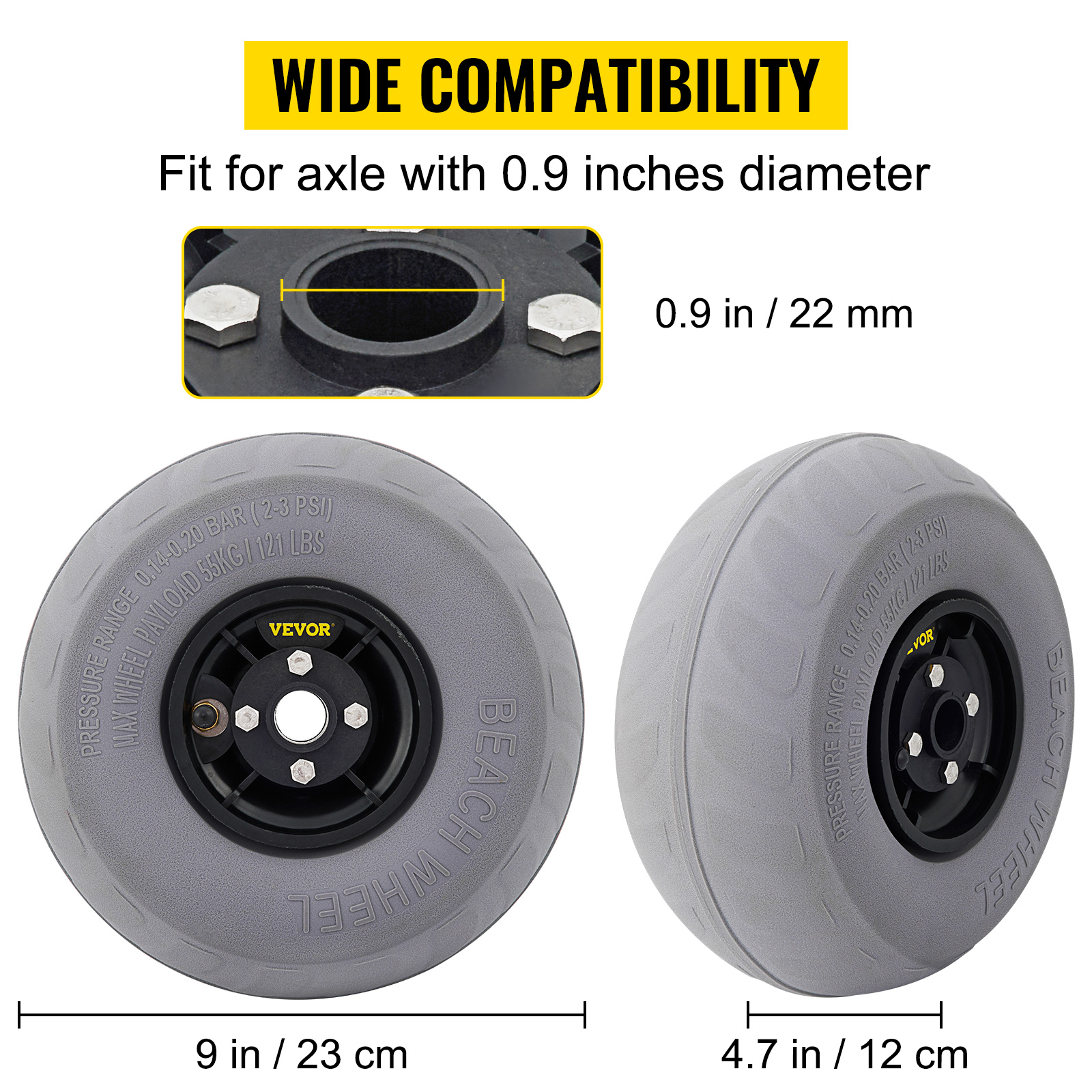 Roues Gonflables PVC Pour Chariot Plage/kayak - Lot De 2 - 205x115 Mm - Diam. Axe 12,5 Mm - 4