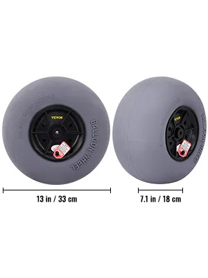 VEVOR beach balloon wheels, 13 in and 7.1 in, black hubs, large tread for easy sand navigation.