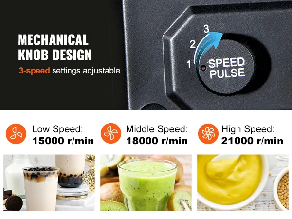 Máquina para hacer batidos VEVOR con perilla mecánica ajustable de 3 velocidades: 15000, 18000, 21000 r/min.