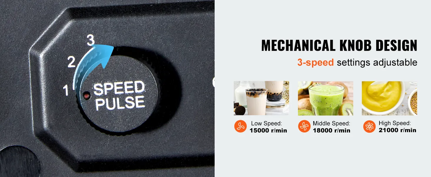 Máquina para hacer batidos VEVOR con perilla mecánica ajustable de 3 velocidades: 15000, 18000, 21000 r/min.