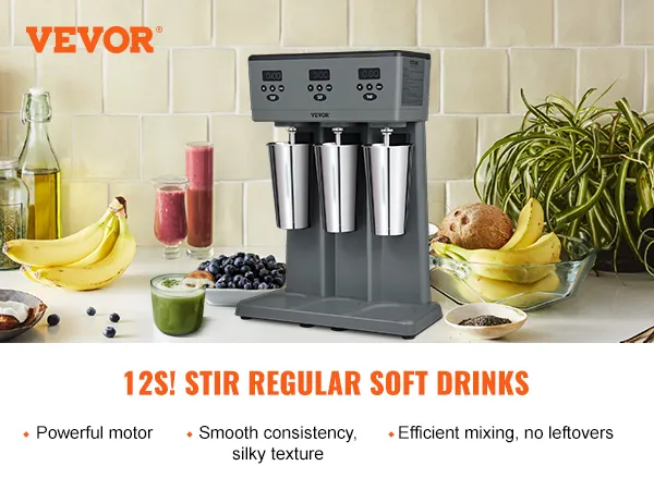 VEVOR milkshake maker with powerful motor for 12-second stirring, efficient mixing, and smooth consistency.
