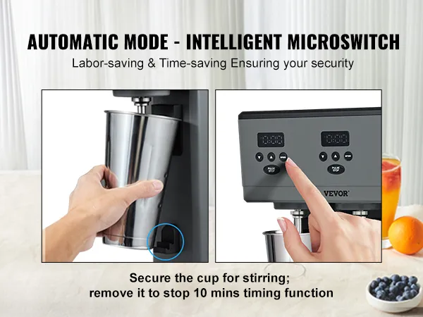 VEVOR milkshake maker with three stainless steel cups, automatic mode, and intelligent microswitch.