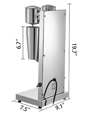 stainless steel VEVOR milkshake maker with dimensions 19.7" x 9.1" x 7.5".