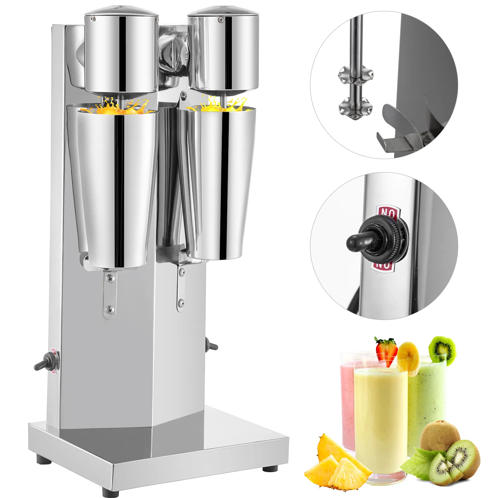 VEVOR milkshake maker with dual stainless steel cups and fresh fruity milkshakes.