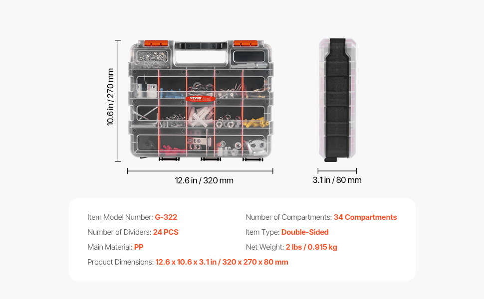 【売約済み】BAXEQ2/2 付属品② VEVOR Double Sided Organiser - 34-Compartment, PP Tool Box