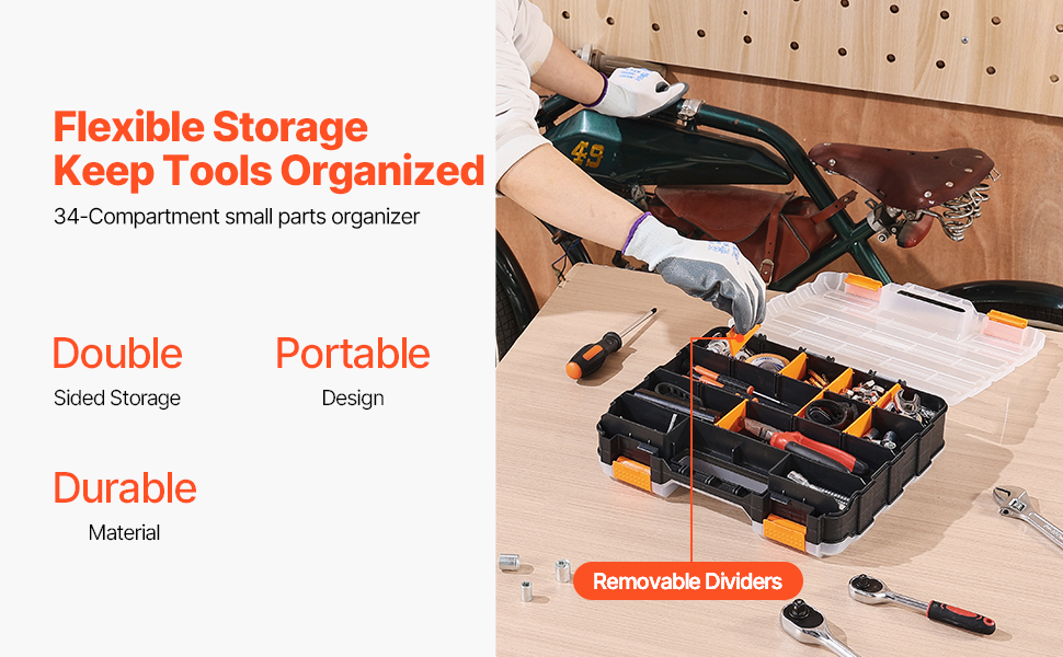 VEVOR Double Sided Organiser - 34-Compartment, PP Tool Box