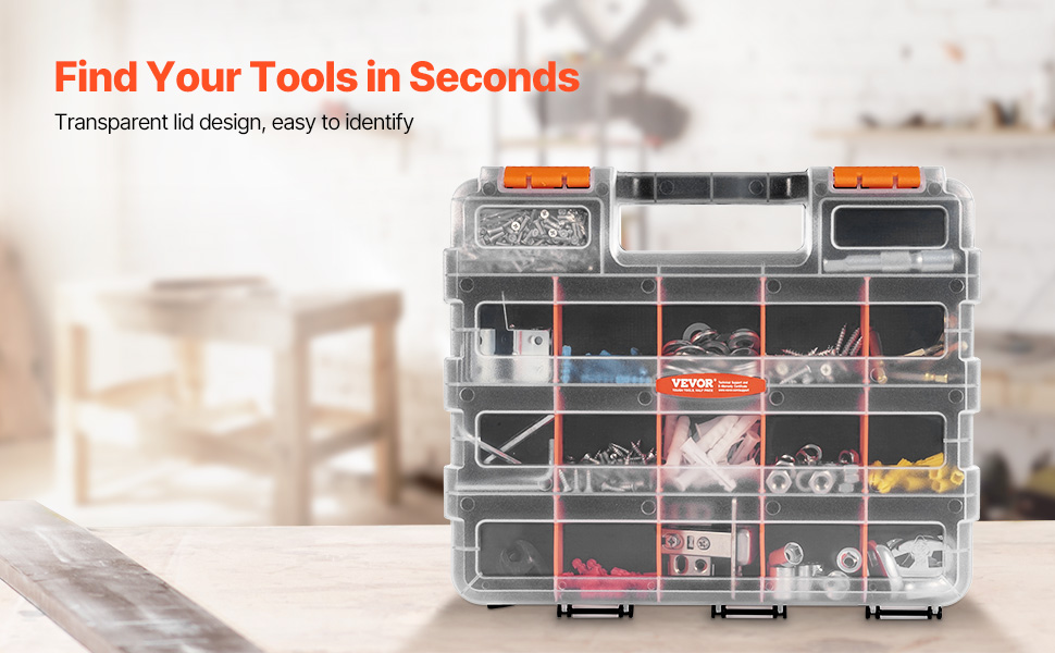 VEVOR Nail Organizer Box – 34 Compartment Double-Sided Case