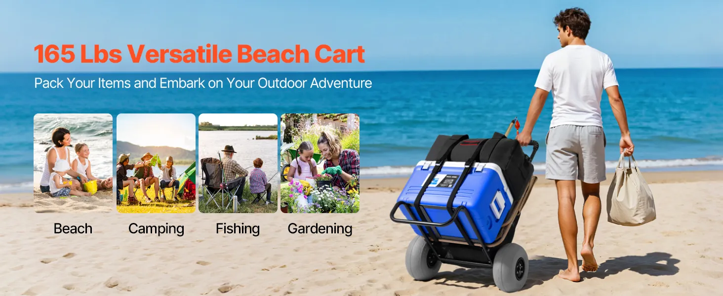 VEVOR beach dolly - 165 lbs versatile cart ideal for beach, camping, fishing, and gardening activities.