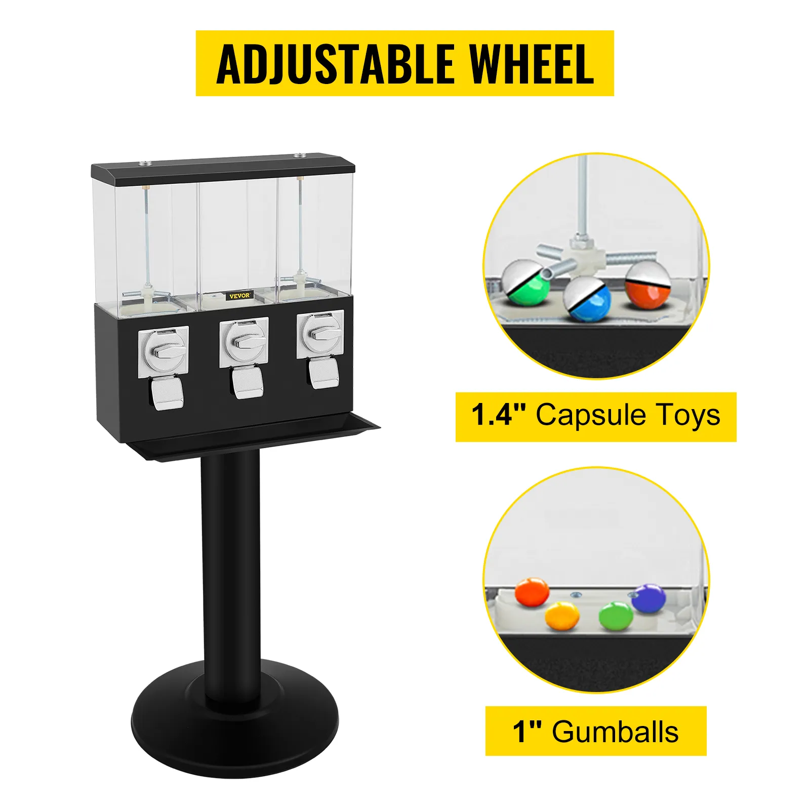 Máquina expendedora de chicles VEVOR con rueda ajustable para chicles de 1" y juguetes en cápsula de 1,4".