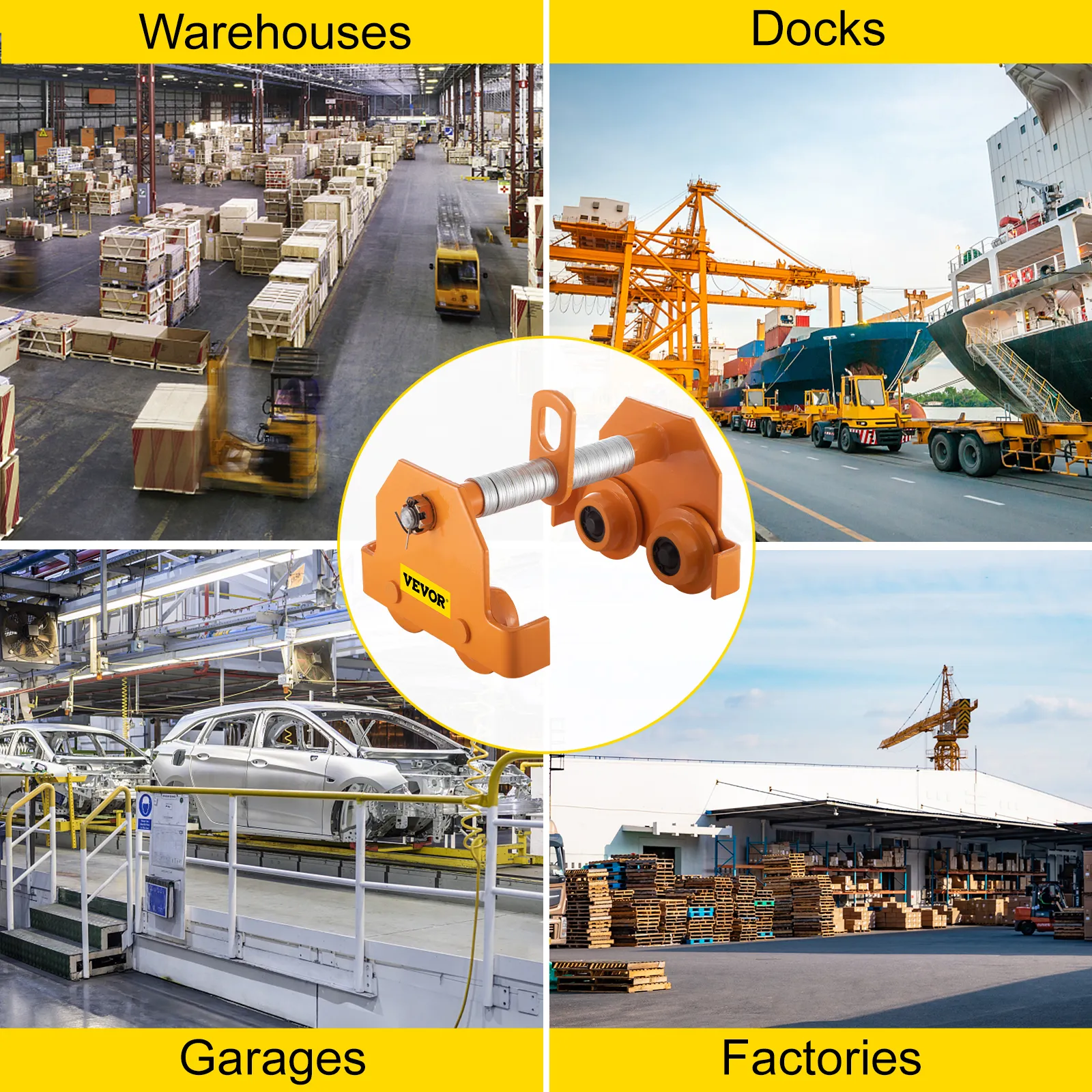 VEVOR manual trolley for warehouses, docks, garages, and factories.