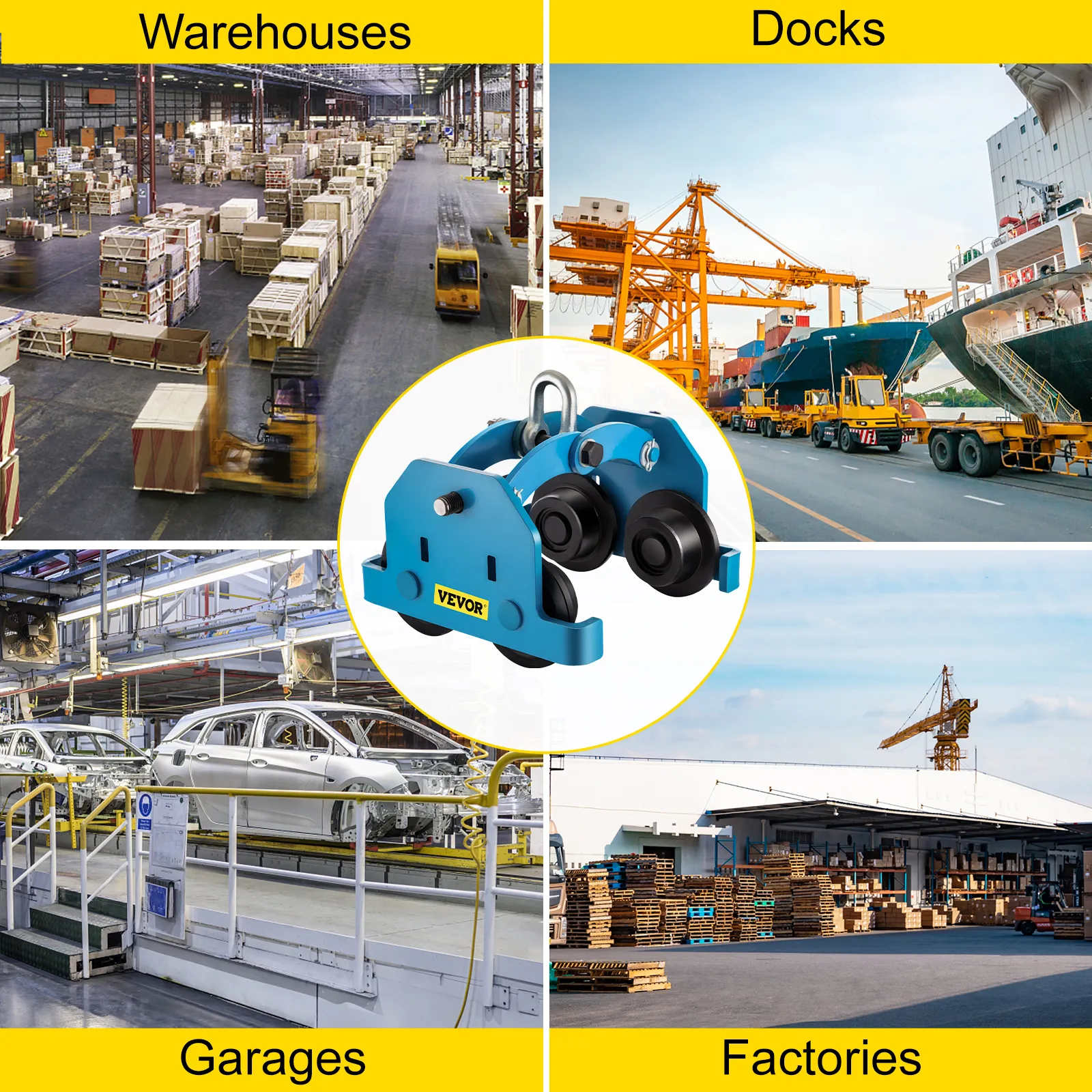 Carro manual VEVOR utilizado en almacenes, muelles, garajes y fábricas.