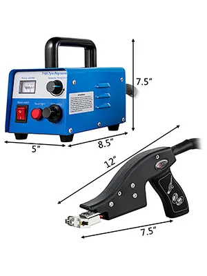 Juego de ranuradores de neumáticos VEVOR azul con herramienta portátil y dimensiones mostradas.