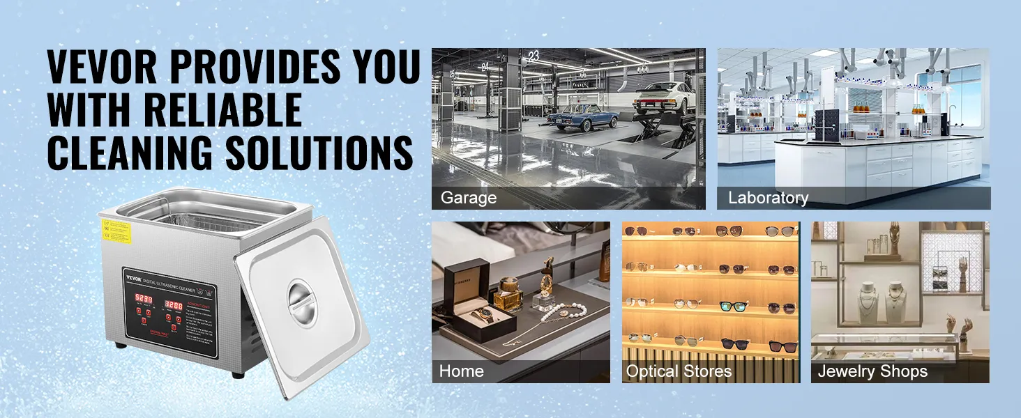 Limpiador ultrasónico VEVOR para garajes, laboratorios, hogares, ópticas y joyerías.
