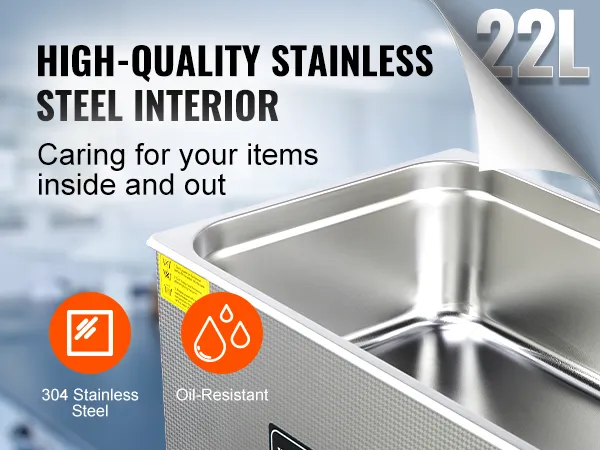 VEVOR Ultraschallreiniger mit hochwertigem 304 Edelstahl-Innenraum und ölbeständigem Design, 22 l.