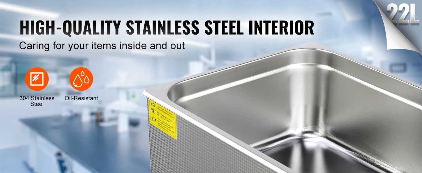 VEVOR Ultraschallreiniger mit hochwertigem 304 Edelstahl-Innenraum und ölbeständigem Design, 22 l.