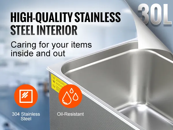 VEVOR Ultraschallreiniger mit hochwertiger Edelstahl-Innenausstattung, Edelstahl 304, ölbeständig, 30l.