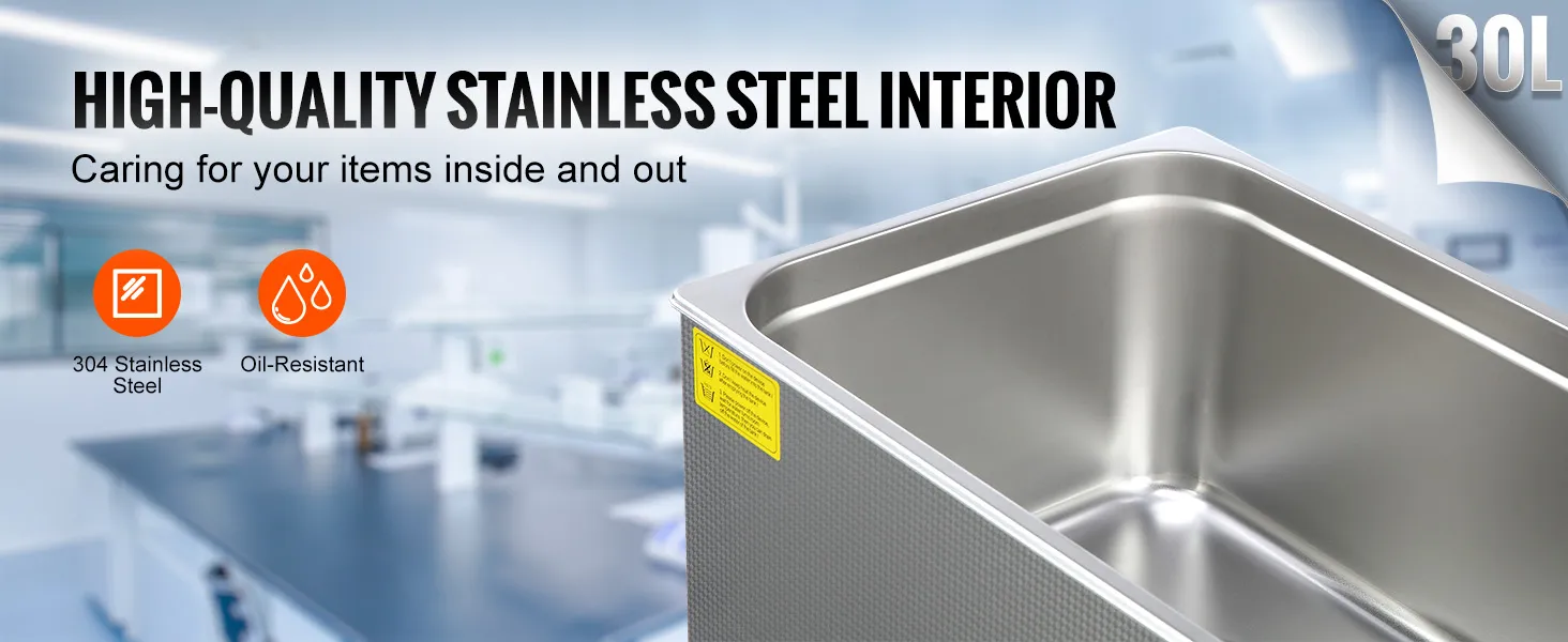 VEVOR Ultraschallreiniger mit hochwertiger Edelstahl-Innenausstattung, Edelstahl 304, ölbeständig, 30l.