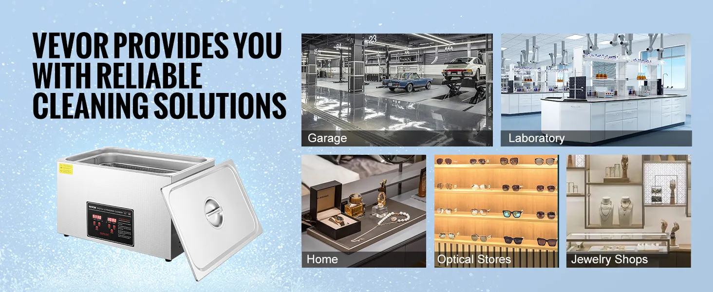VEVOR Ultraschallreiniger für Garagen, Labore, Privathaushalte, Optiker und Juweliergeschäfte. Zuverlässige Reinigungslösungen.