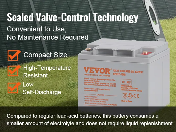 VEVOR deep cycle battery with sealed valve-control, compact size, high-temp resistance, low self-discharge.
