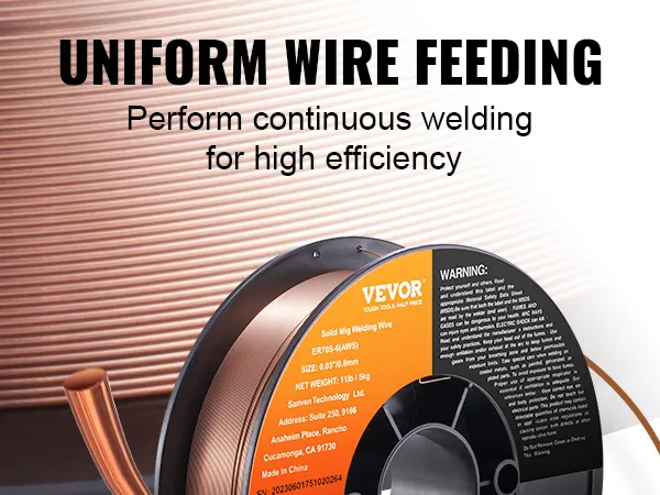 VEVOR mig welding wire with uniform wire feeding for high-efficiency continuous welding.