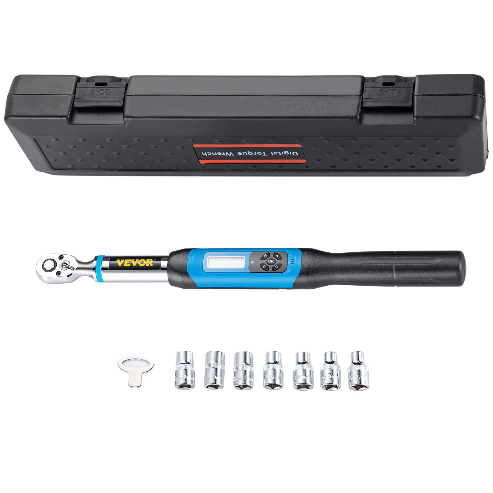 VEVOR digital torque wrench with case and multiple socket heads