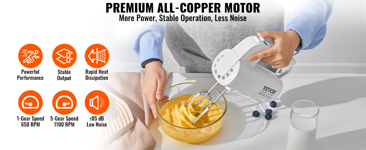 VEVOR Digital Electric Hand Mixer, 5-Speed, 200W Portable