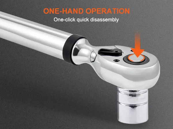 VEVOR digital torque wrench with one-hand operation and one-click quick disassembly button.