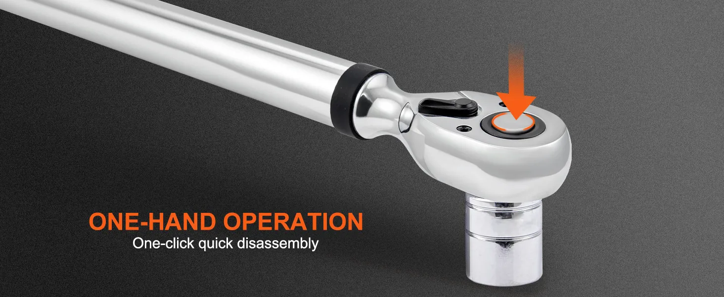 VEVOR digital torque wrench with one-hand operation and one-click quick disassembly button.