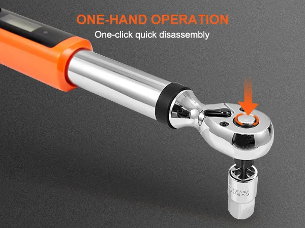 VEVOR digital torque wrench with one-hand operation and one-click quick disassembly feature.
