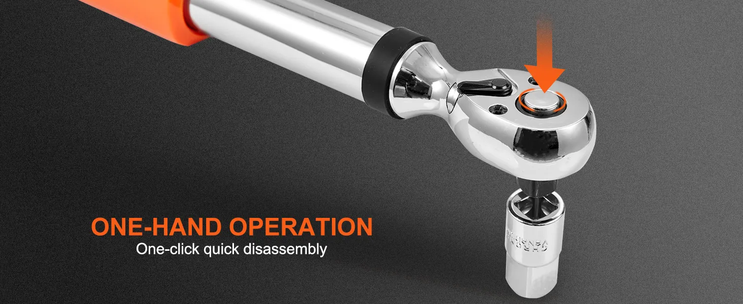 VEVOR digital torque wrench with one-hand operation and one-click quick disassembly feature.