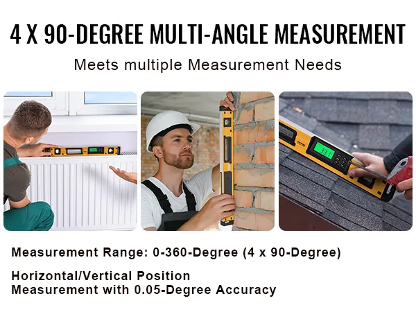 VEVOR magnetic torpedo level for 360-degree multi-angle measurement on radiator, wall, and roof.