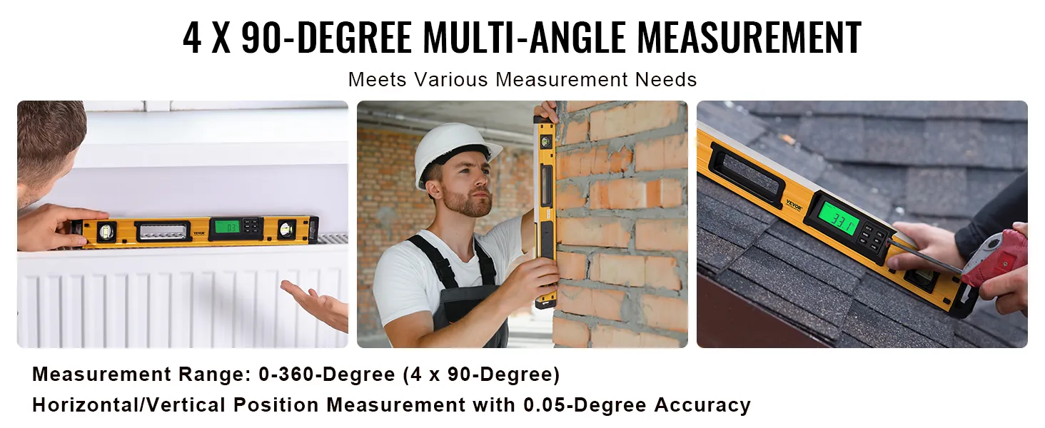 VEVOR magnetic torpedo level for 360-degree multi-angle measurement on radiator, wall, and roof.