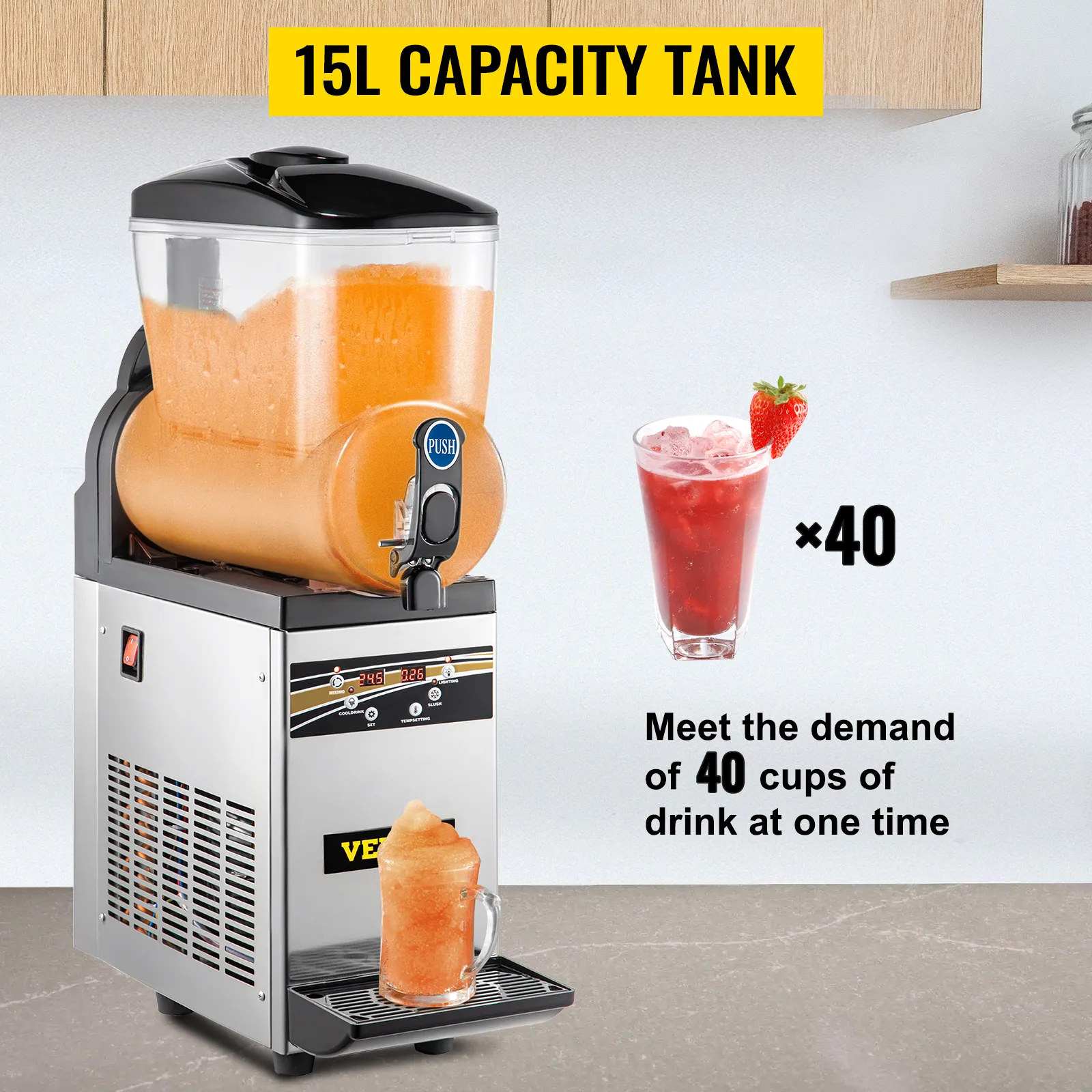 Máquina de margaritas VEVOR con tanque de 15 l, que sirve 40 bebidas a la vez.