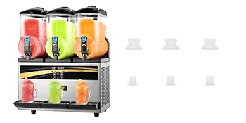 Máquina de granizados VEVOR con tres dispensadores llenos de granizados de colores.